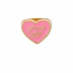 Gold Heart Ring With Resin "F*** Off" in Pink